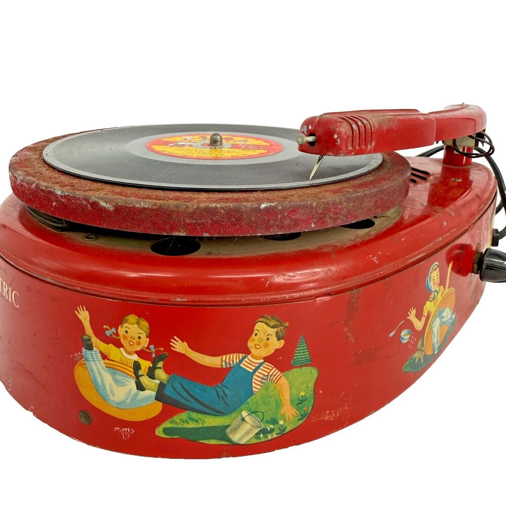 Vintage GE General Electric Electronic Toy Record Player Model 186-1 Red Metal